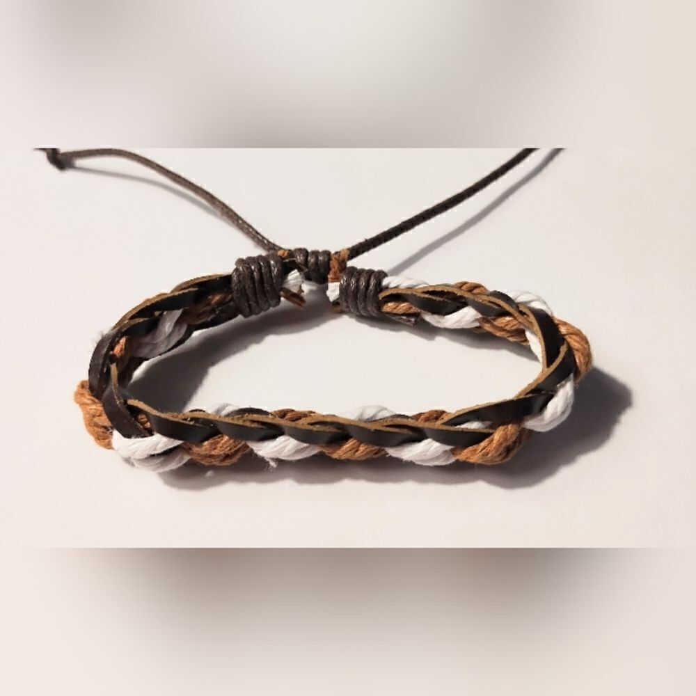 Men's bracelet leather braided brown new d67